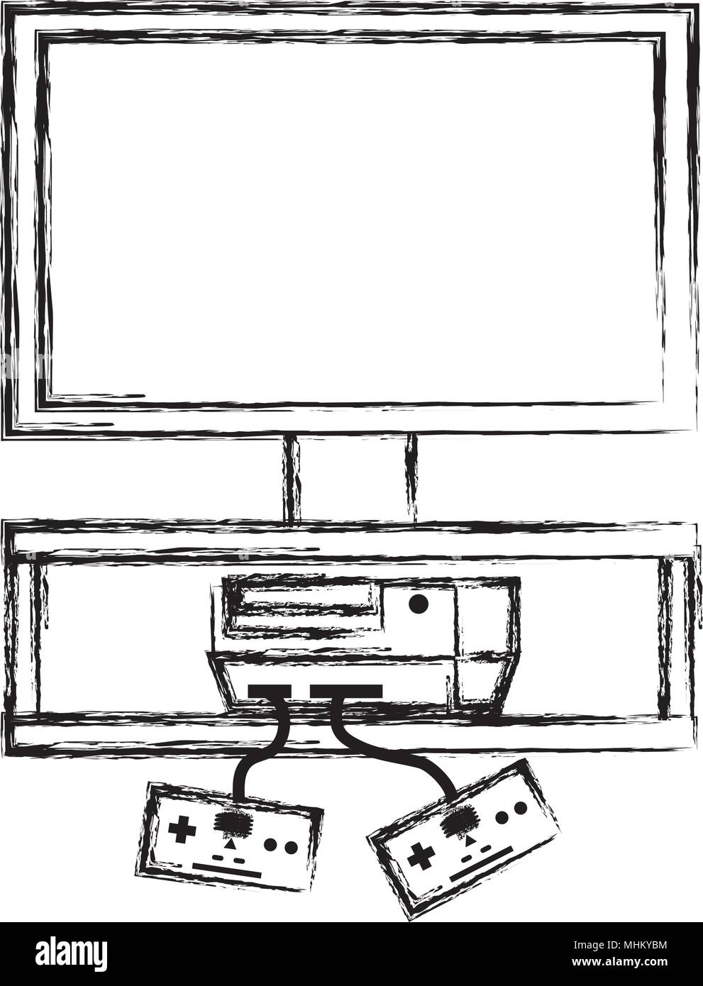 grunge television with videogame console with controller technology ...