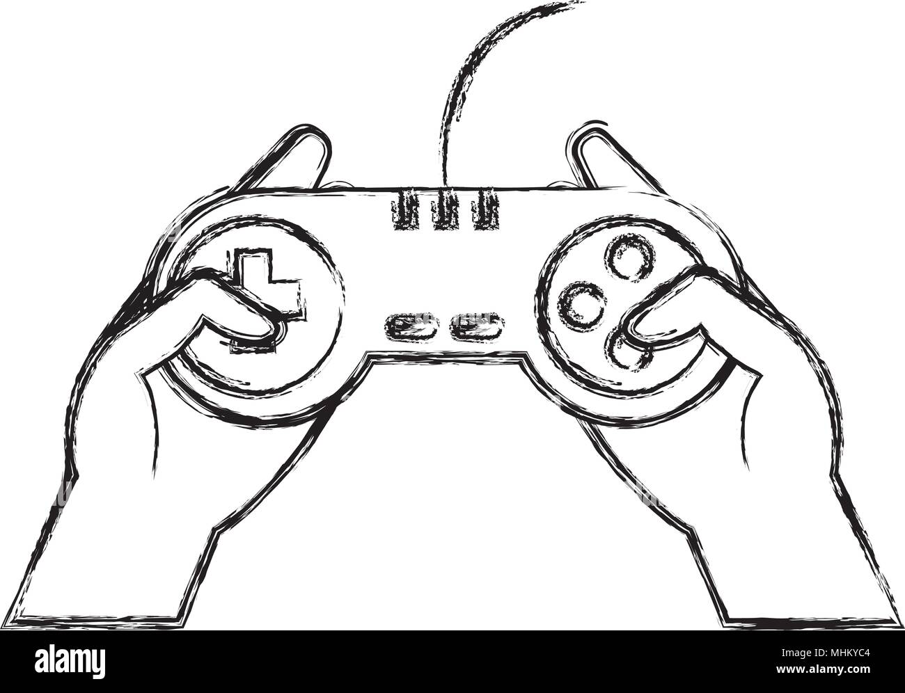 grunge videogame controller technology with buttons in the hands Stock ...