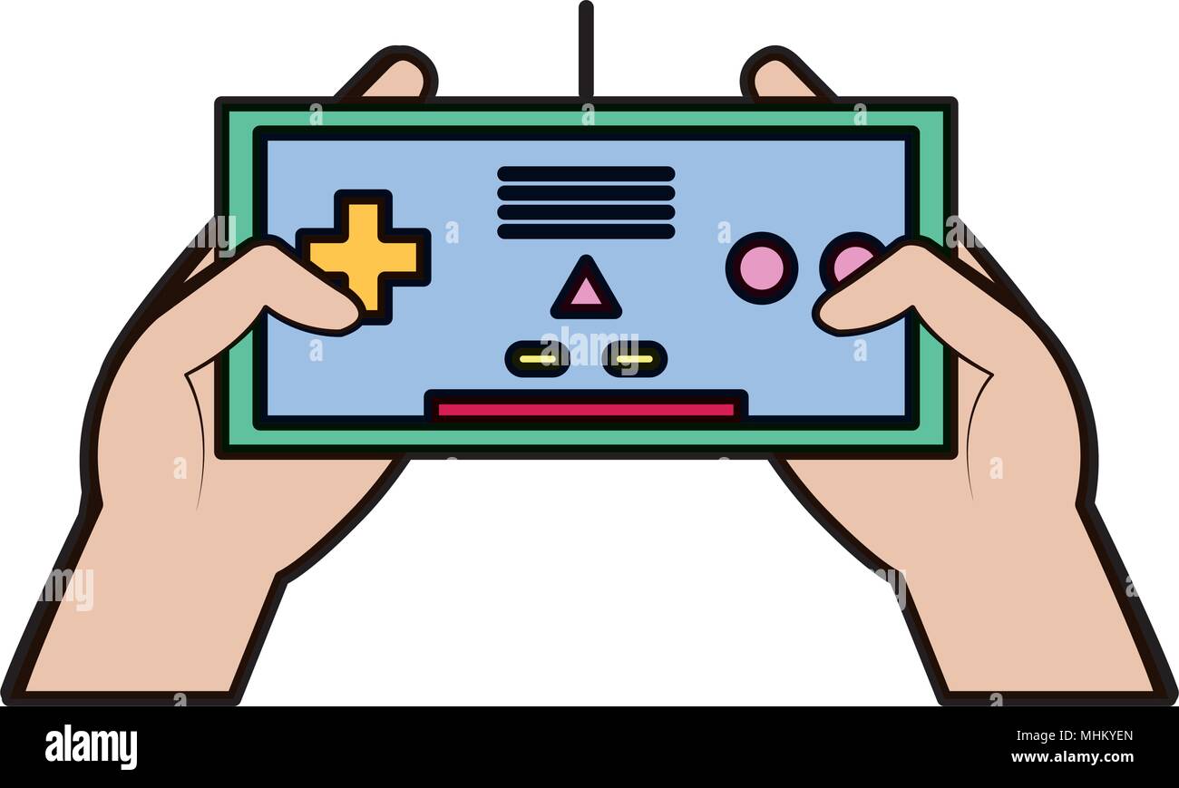color electronic videogame controller technology in the hands Stock ...