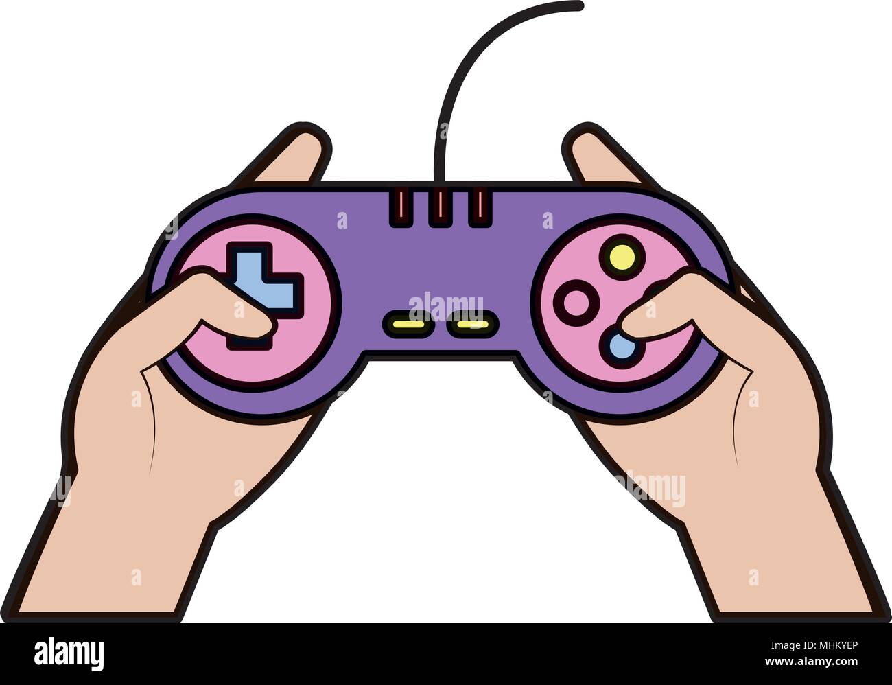 color videogame controller technology with buttons in the hands Stock ...