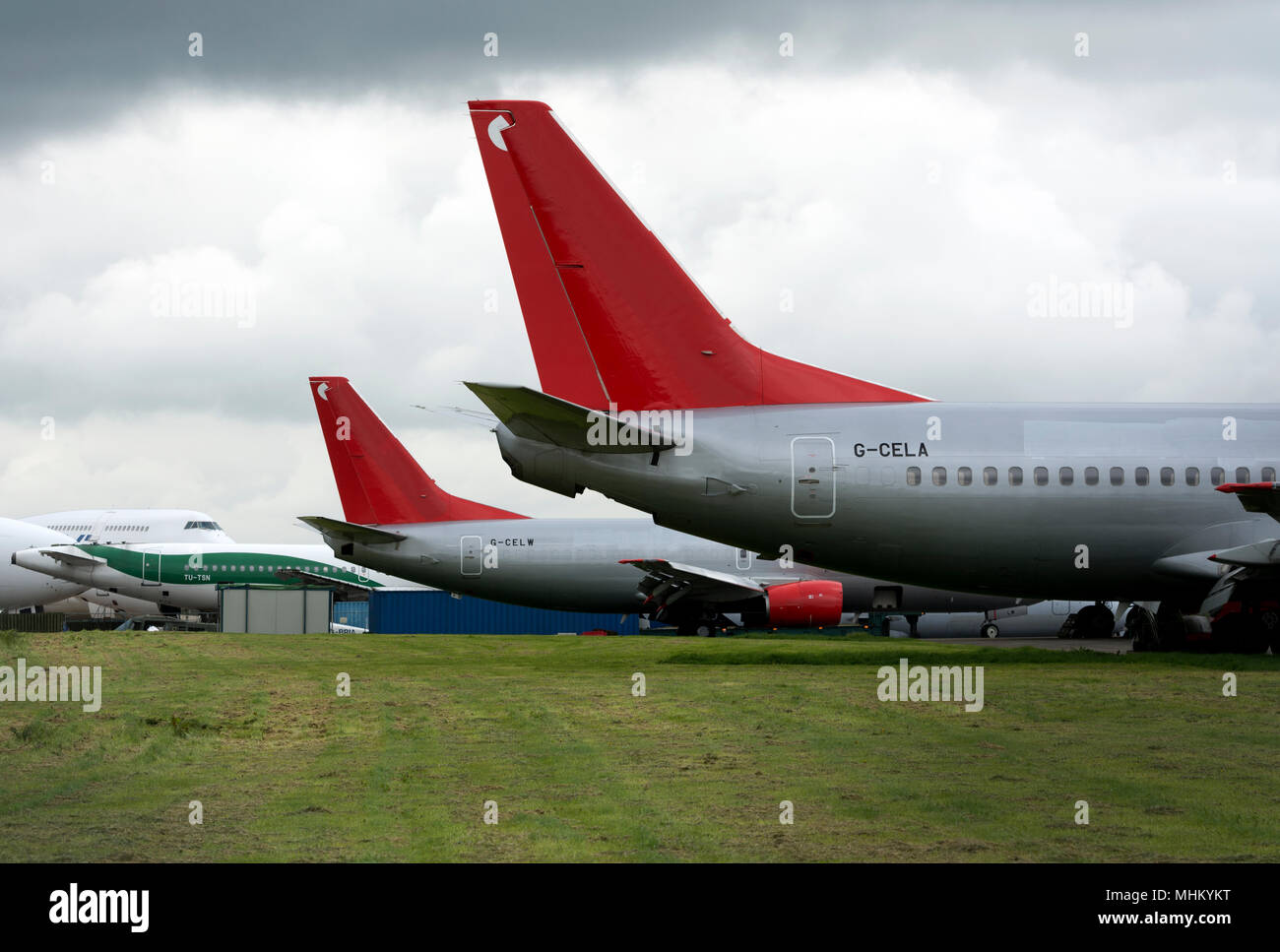 Stored airliners, Cotswold Airport, Kemble, Gloucestershire, England, UK Stock Photo