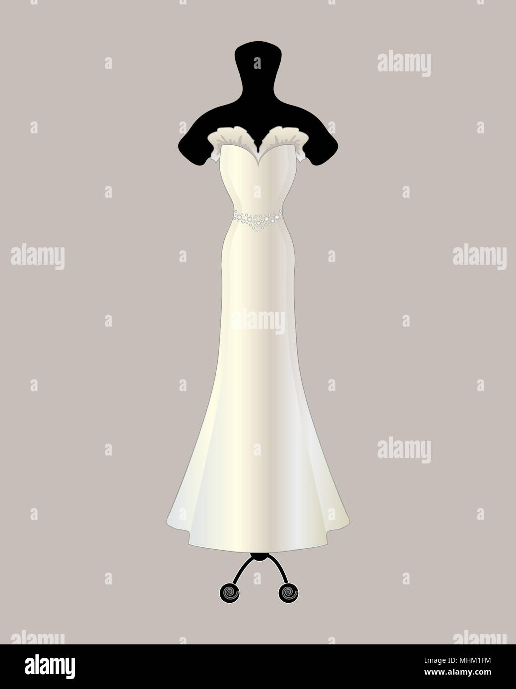 An Illustration Of A Beautiful Designer Satin Wedding Dress In A