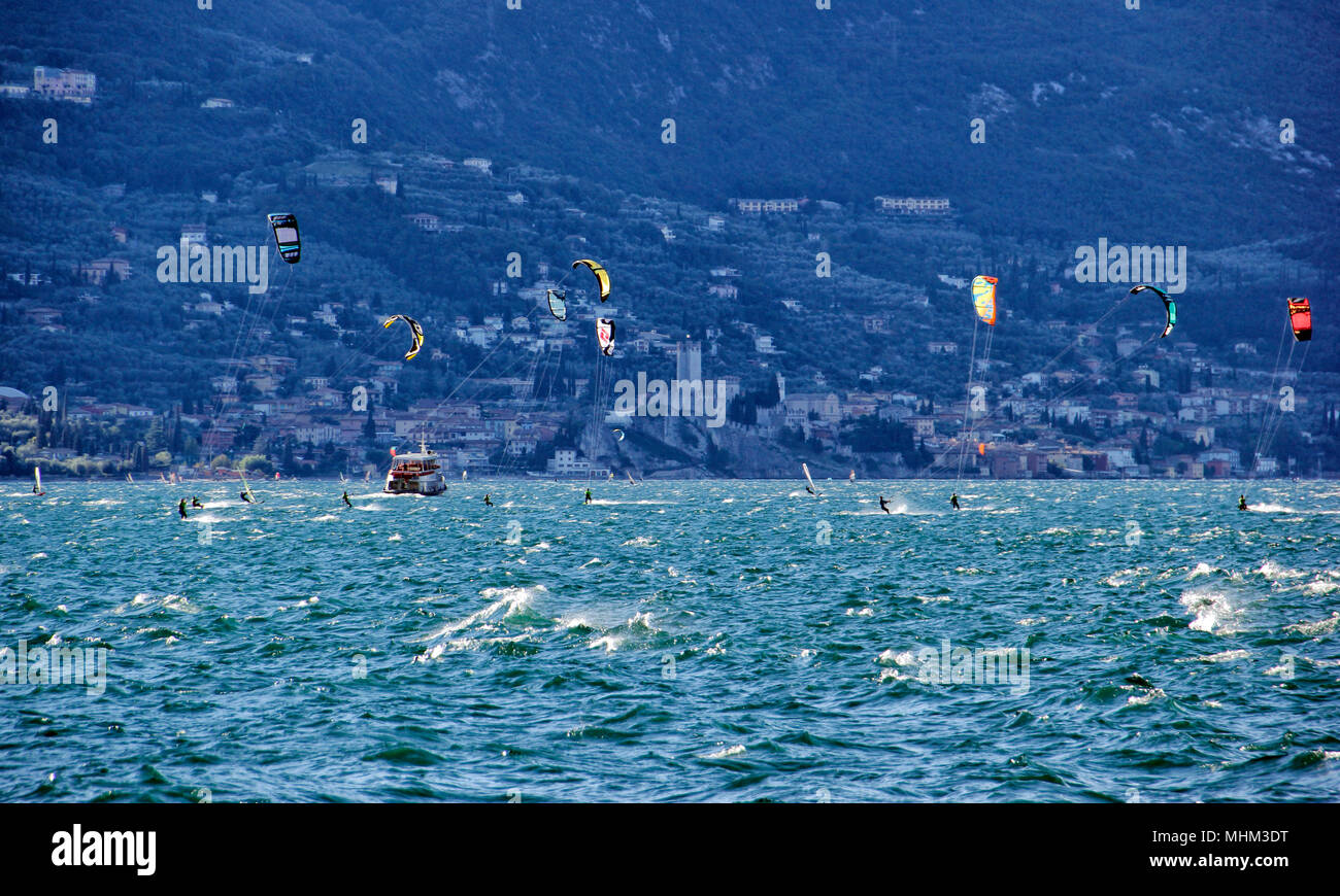 Windsurfing on Lake Garda, Italy Stock Photo Alamy