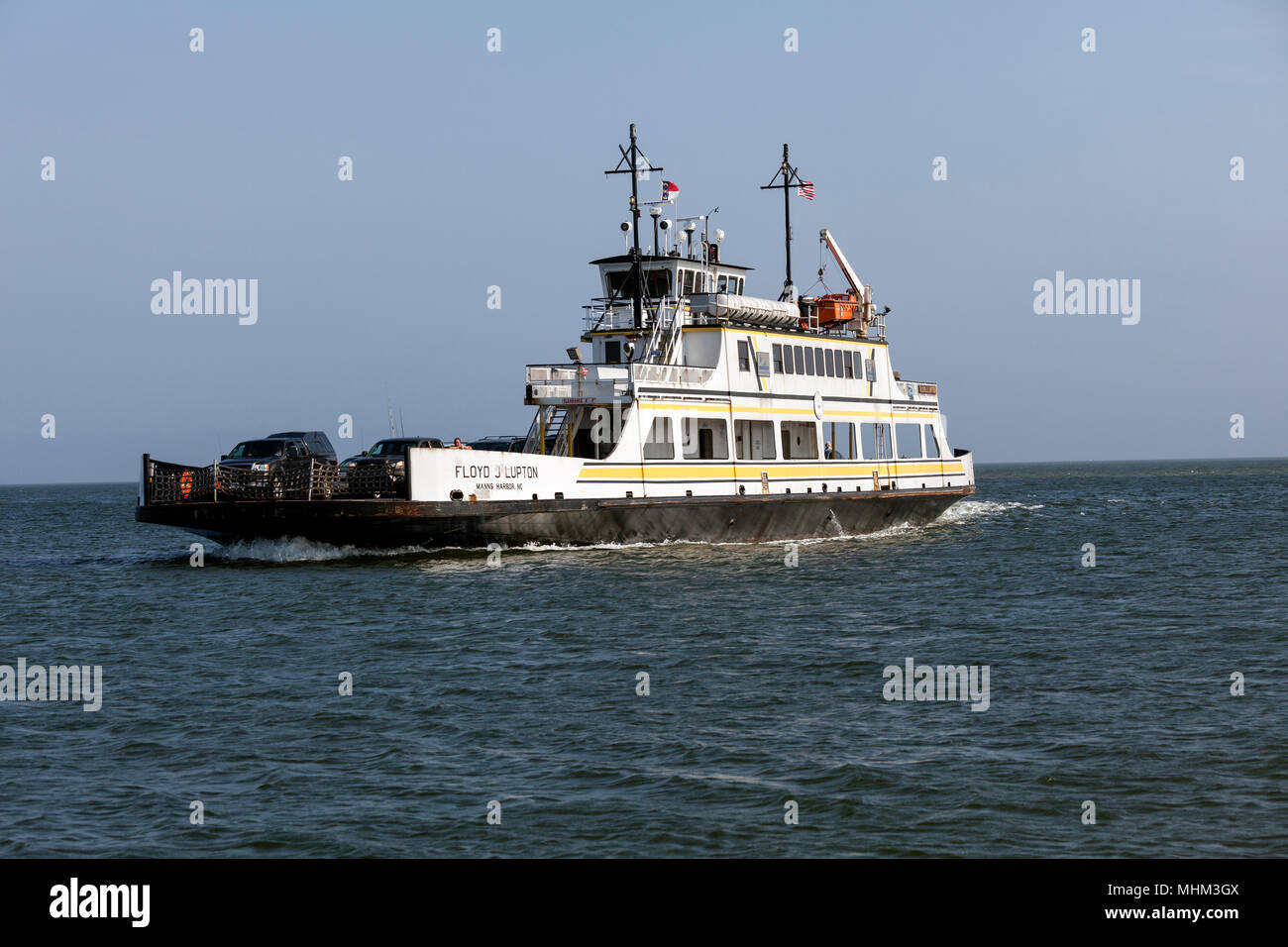NC01556-00...NORTH CAROLINA - North Carolina Marine Highway ferry boat Floyd J Lupton making the run between Hatteras Island and Ocracoke Island. Stock Photo