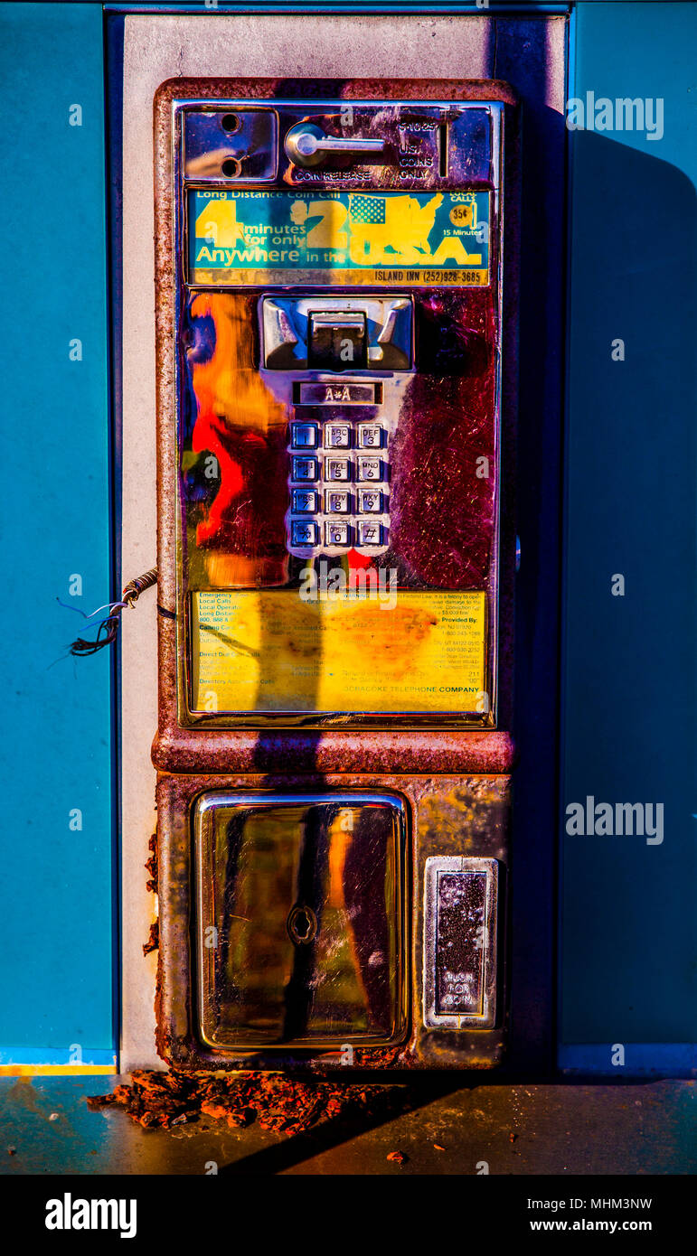 NC01560-00...NORTH CAROLINA - Disabaled phone booth in the Outer Banks on Ocracoke Island. Stock Photo