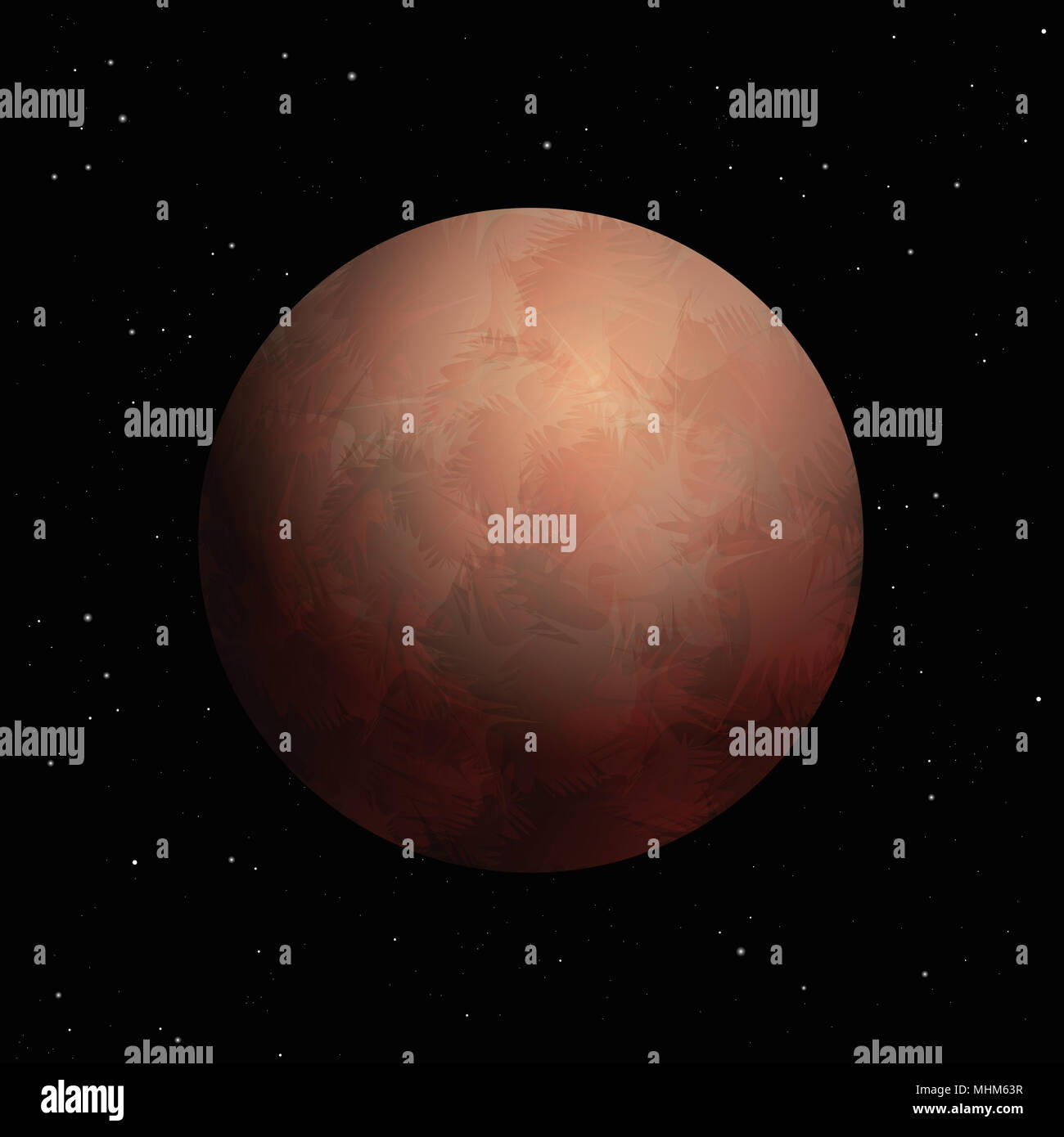 Mars - artistic vector illustration of red mars on starry background. Stock Photo