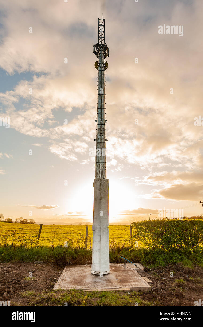 High speed rural broad band partially complete mast, installed on Charlton Hill, Shropshire  2nd May 2018 on behalf of Airband - Connecting Shropshire Stock Photo