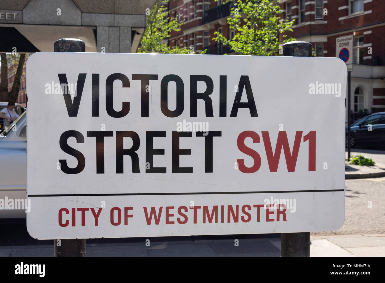 Street sign, Victoria Street, Victoria, City of Westminster, Greater London, England, United Kingdom Stock Photo