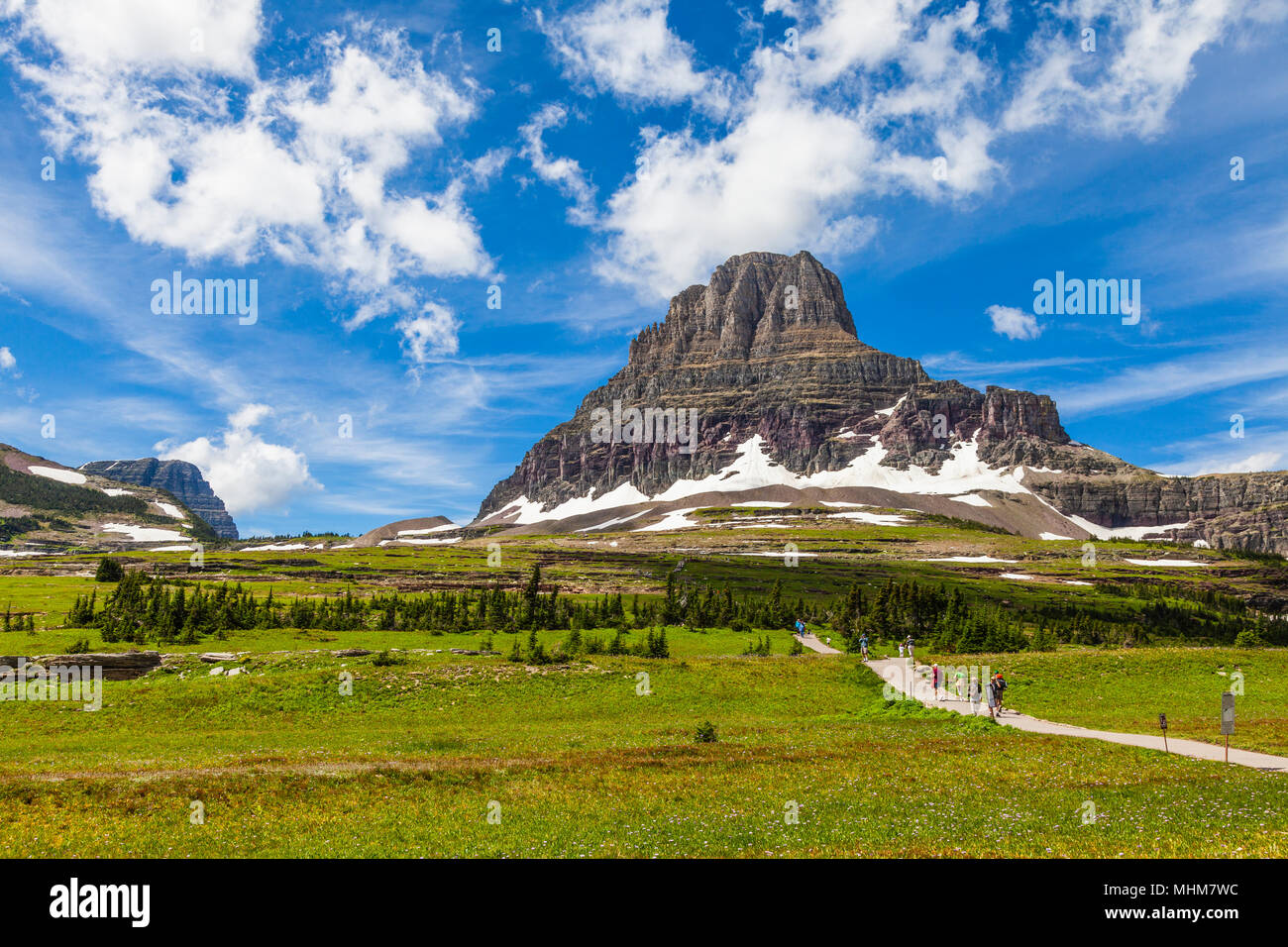 Clements Mountain at Logan Pass in Glacier National Park in Montana. This scene is among the signature images of Glacier NP. Stock Photo