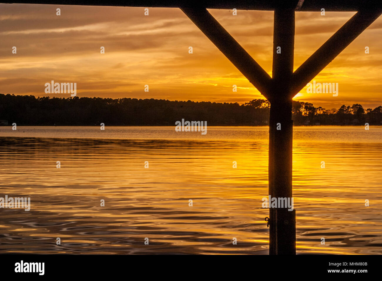 Sunset on Houston County lake, near Crockett, Texas. Stock Photo