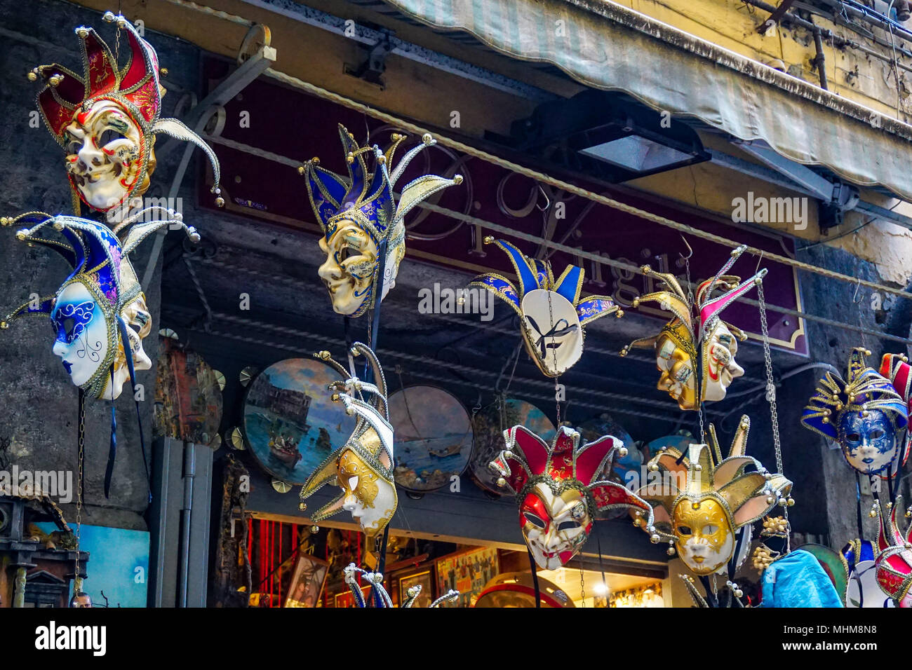 Pulcinella masks on San Gregorio Armeno in Naples, Campania Italy Stock Photo