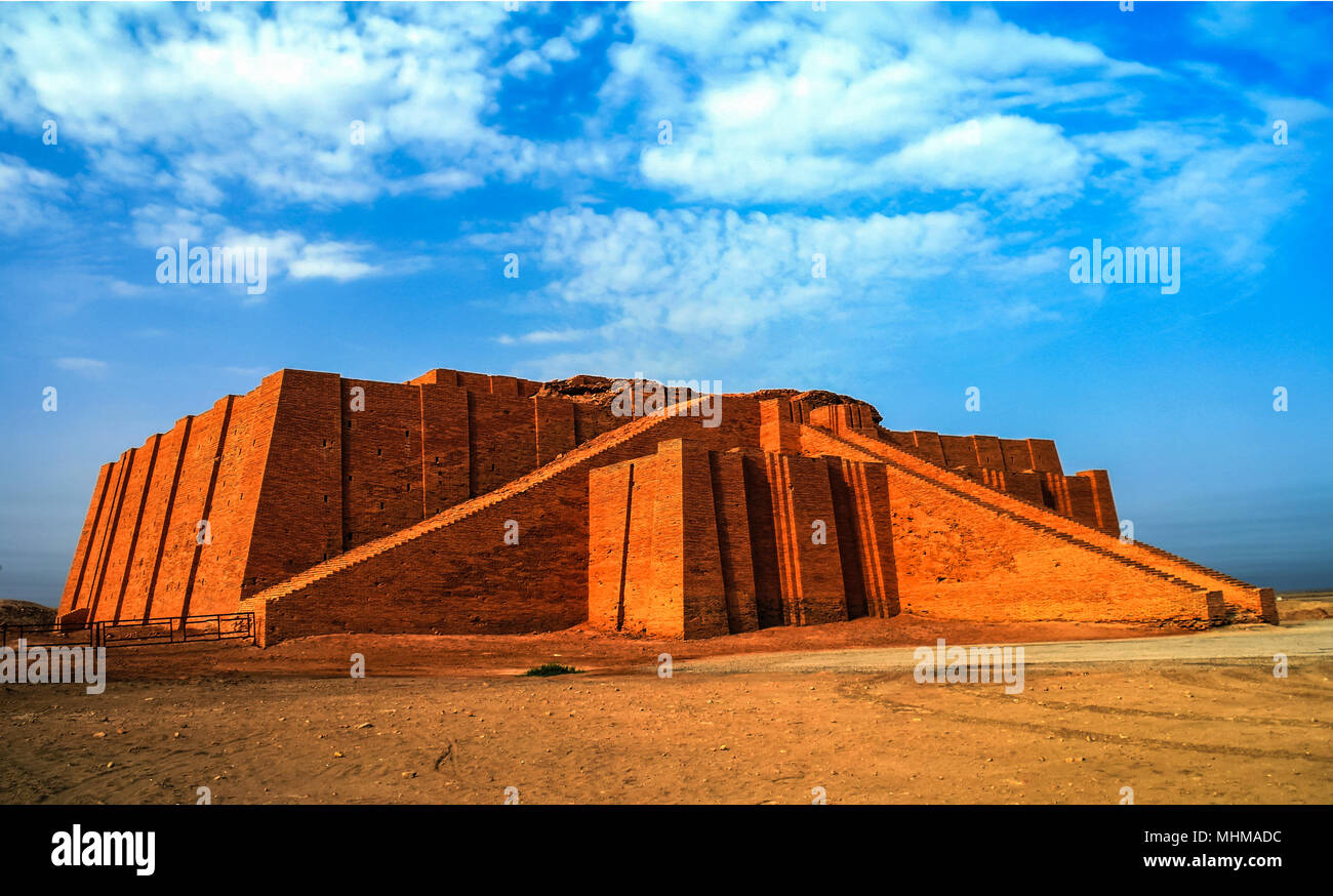 Restored ziggurat in ancient Ur, sumerian temple in Iraq Stock Photo