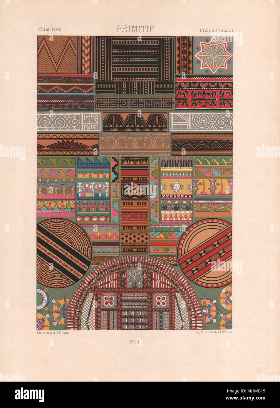 RACINET ORNEMENT POLYCHROME 1 Primitive decorative arts patterns motifs c1885 Stock Photo