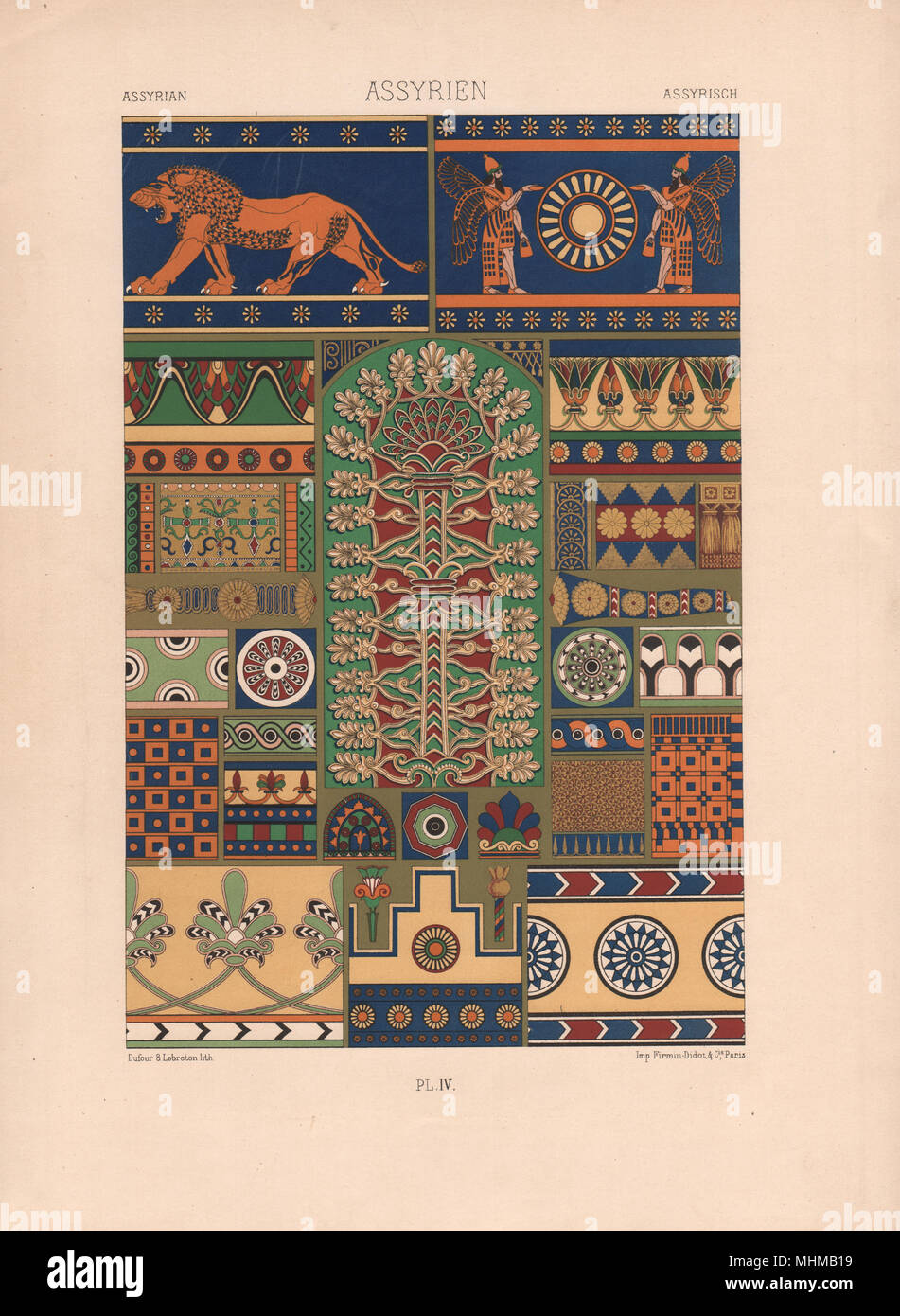 RACINET ORNEMENT POLYCHROME 4 Assyrian decorative arts patterns motifs c1885 Stock Photo