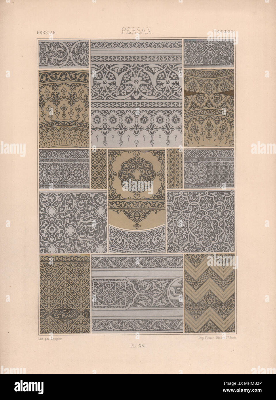 RACINET ORNEMENT POLYCHROME 21 Persian decorative arts patterns motifs c1885 Stock Photo