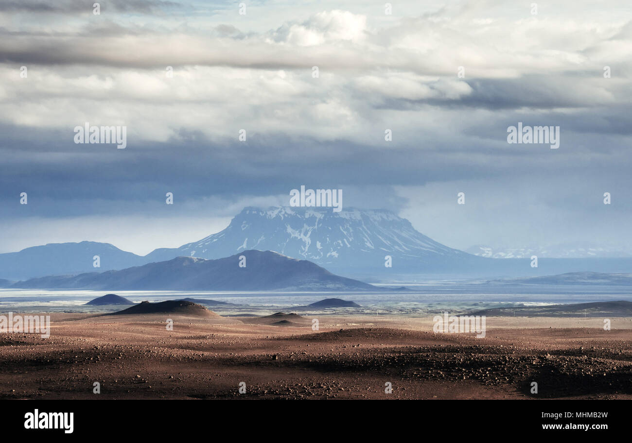 Beautiful landscape of mountain in Iceland with volcano in the background Stock Photo