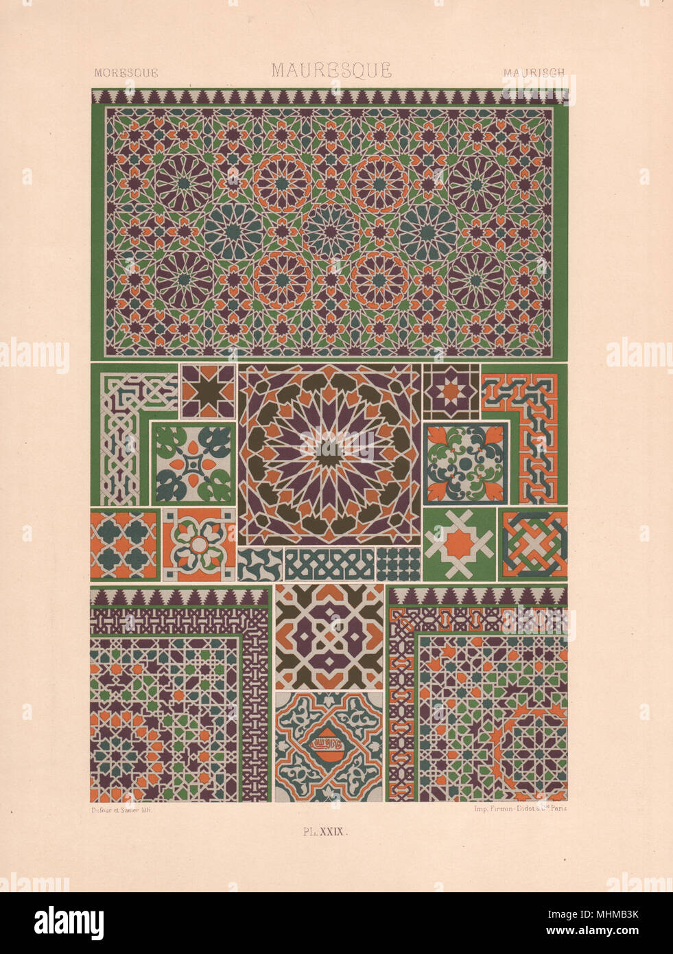 RACINET ORNEMENT POLYCHROME 29 Moorish/Moresque arts patterns motifs c1885 Stock Photo