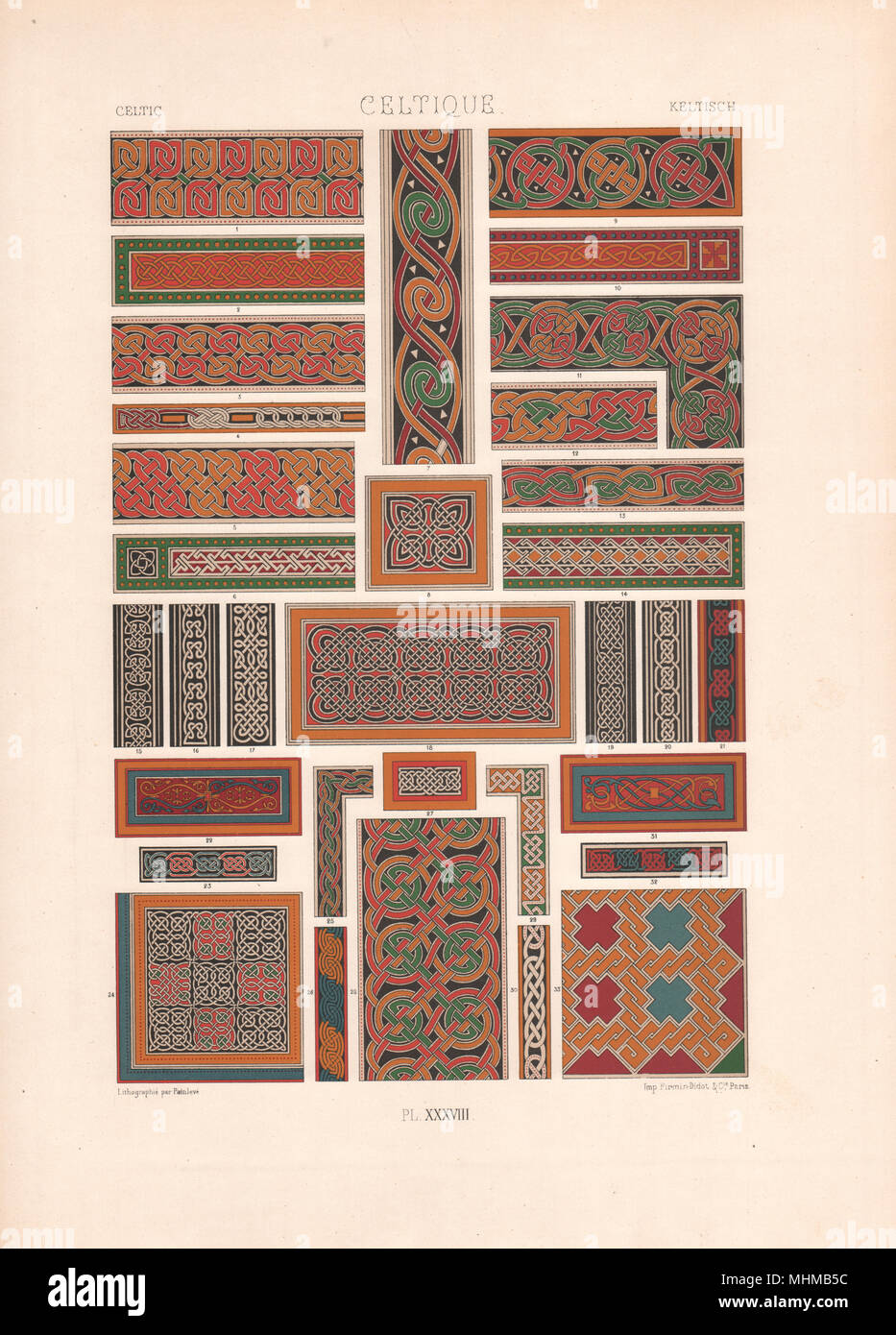RACINET ORNEMENT POLYCHROME 38 Celtic decorative arts patterns motifs c1885 Stock Photo
