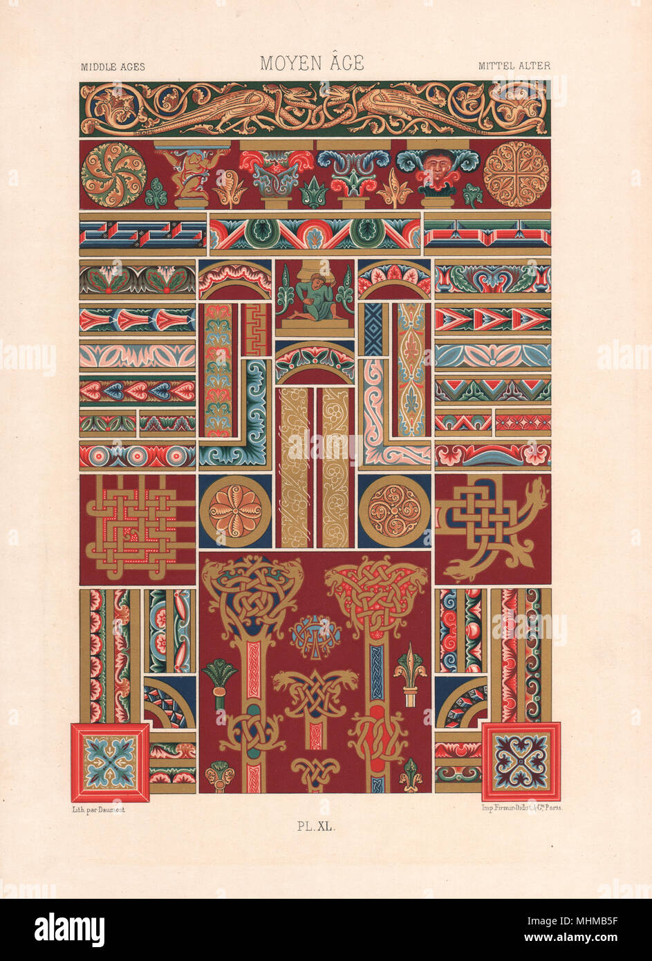 RACINET ORNEMENT POLYCHROME 40 Medieval decorative arts patterns motifs c1885 Stock Photo