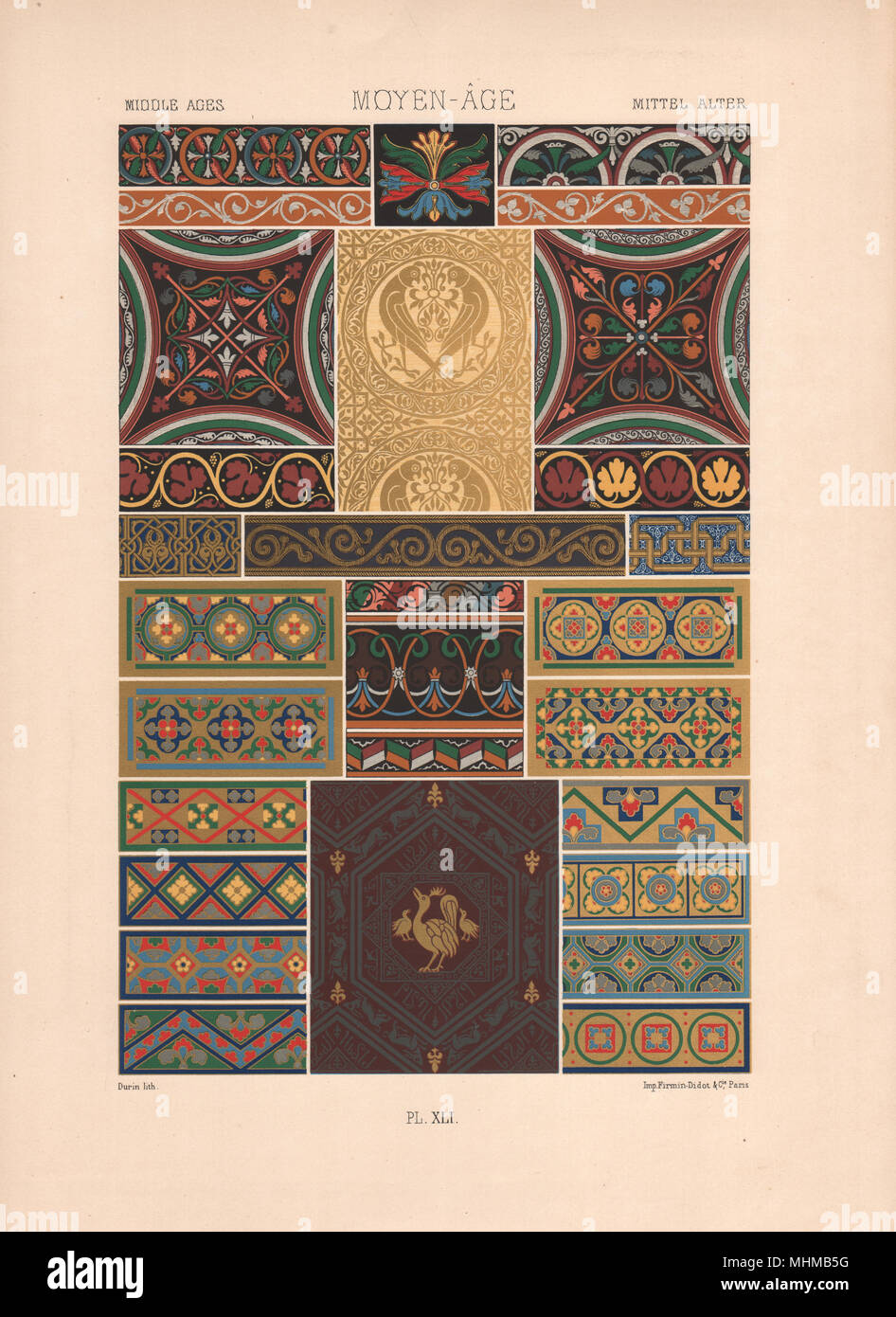 RACINET ORNEMENT POLYCHROME 41 Medieval decorative arts patterns motifs c1885 Stock Photo