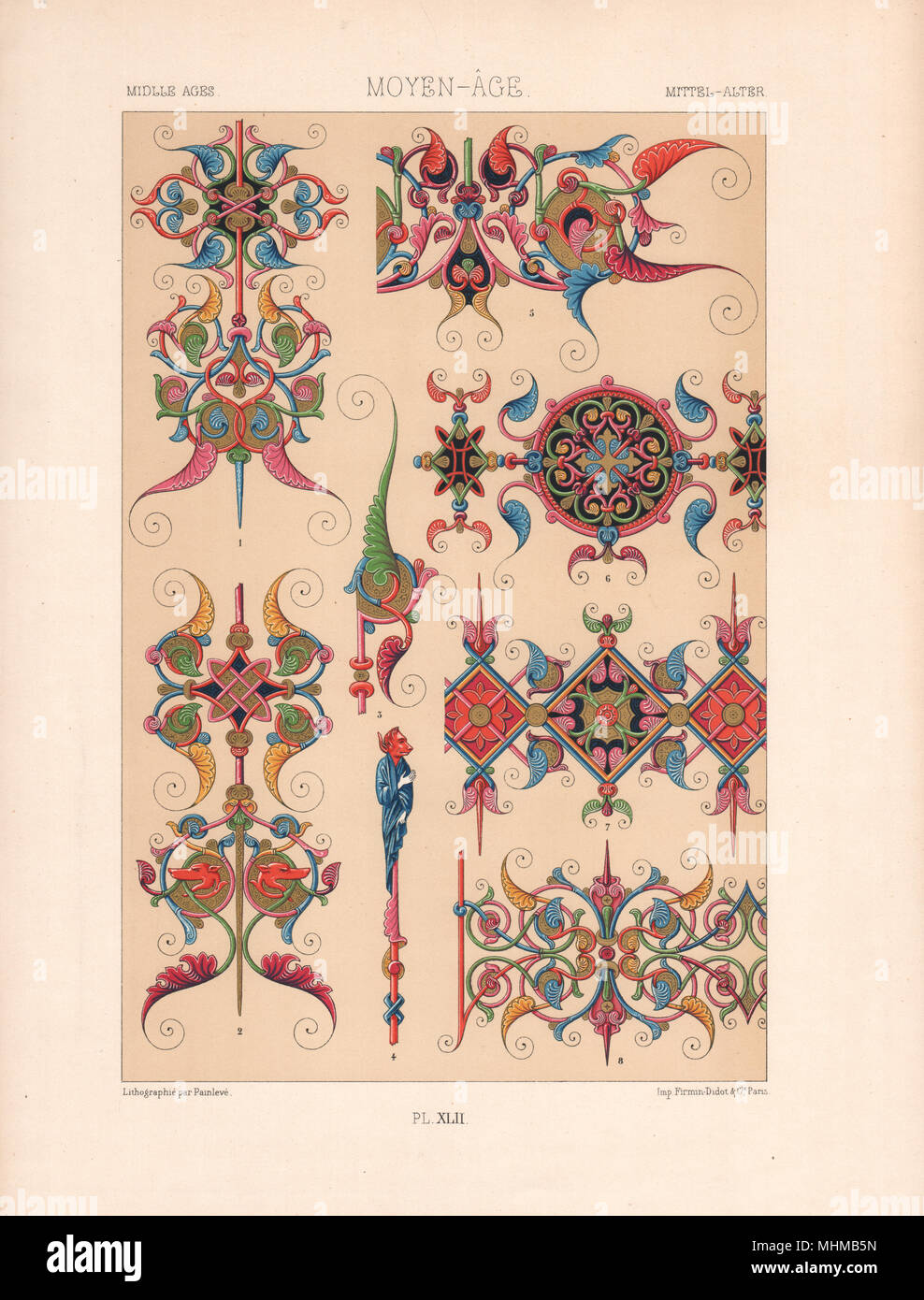 RACINET ORNEMENT POLYCHROME 42 Medieval decorative arts patterns motifs c1885 