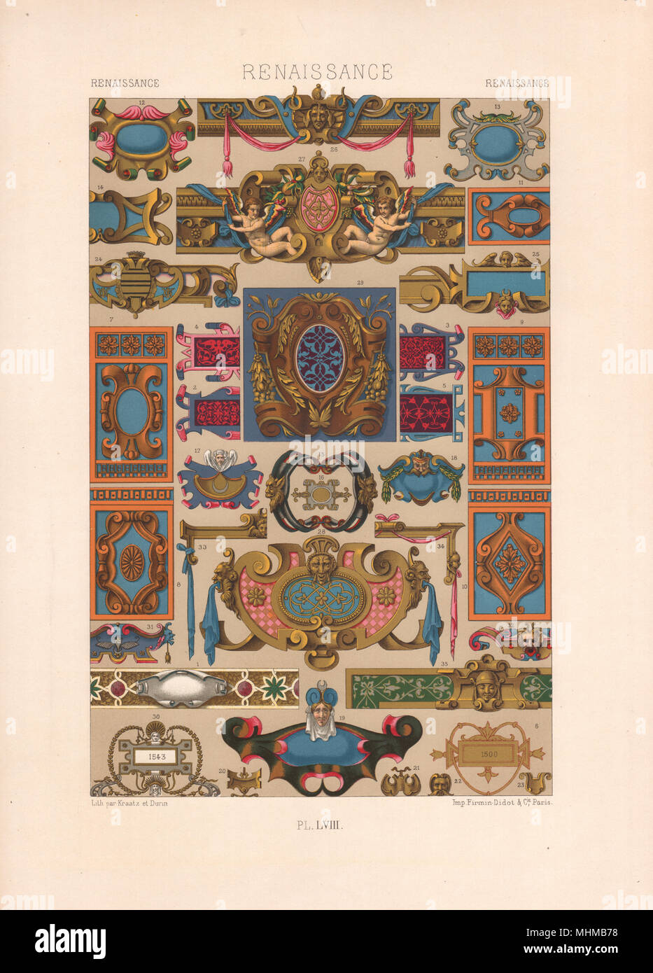 RACINET ORNEMENT POLYCHROME 58 Renaissance decorative arts patterns motifs c1885 Stock Photo