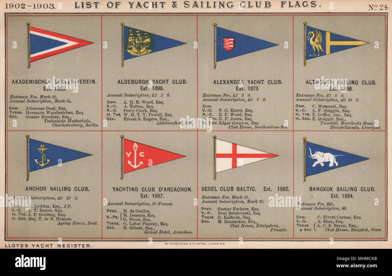 YACHT & SAILING CLUB FLAGS A-B. Akademischer Segler-Verein - Bangkok 1902 Stock Photo