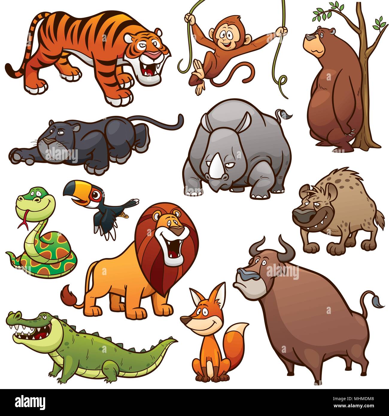 Vector illustration of Cartoon Wild Animals Character Set Stock Vector