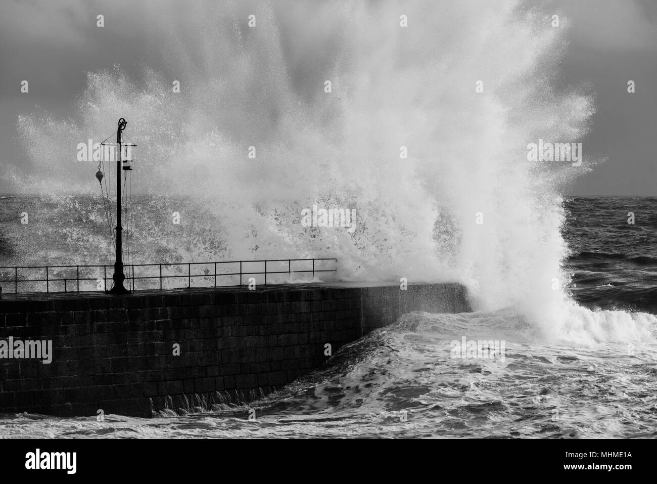 Storm at porthleven Black and White Stock Photos & Images - Alamy