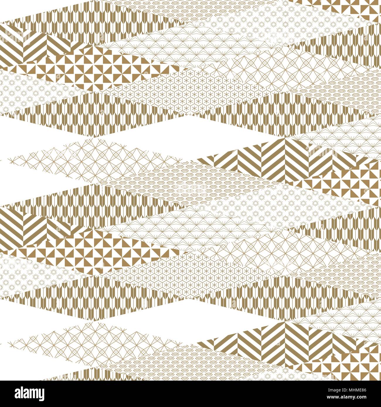 Japanese pattern vector. Gold geometric background in origami paper folding style for cover page design, template, backdrop, poster. Stock Vector
