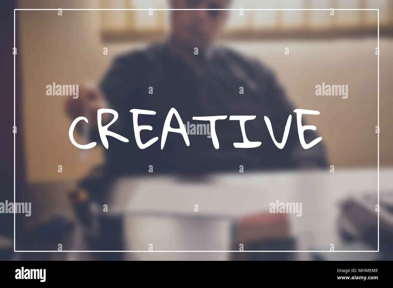 Creative word with business blurring background Stock Photo - Alamy