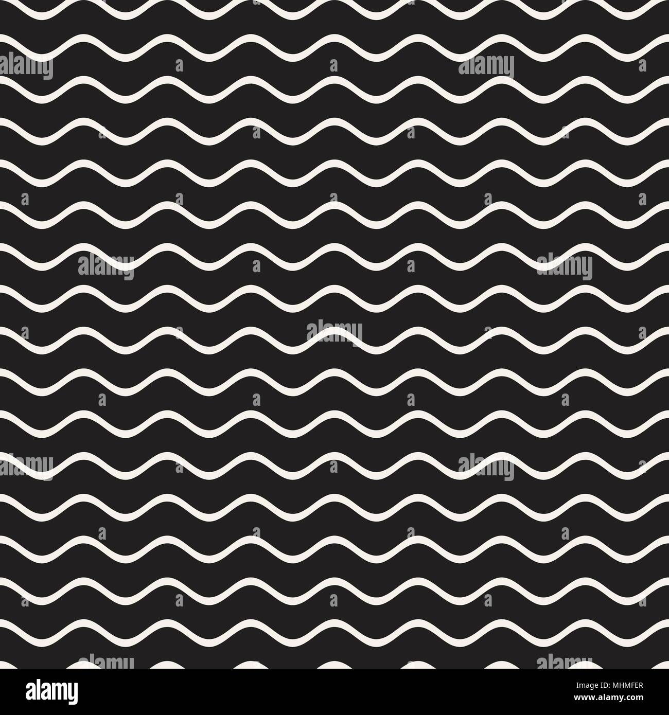 Vector Seamless Black and White Hand Drawn Wavy Lines Simple Pattern ...