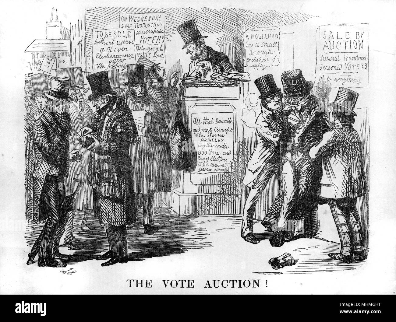 'THE VOTE AUCTION' satirical comment on the prevalence of bribery in British parliamentary elections      Date: 1853 Stock Photo