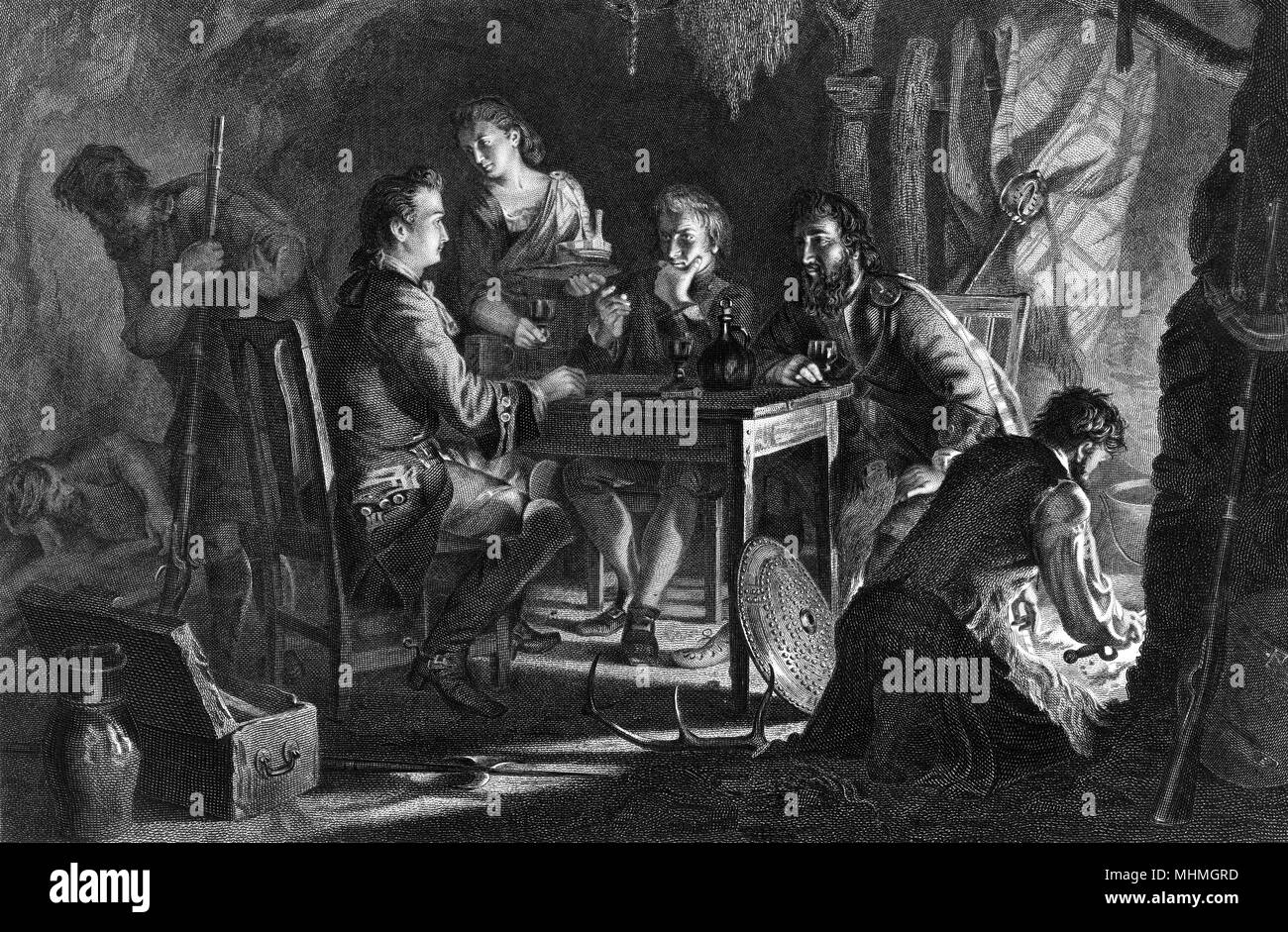 Scottish bandits in their hideout.     Date: Eighteenth century Stock Photo
