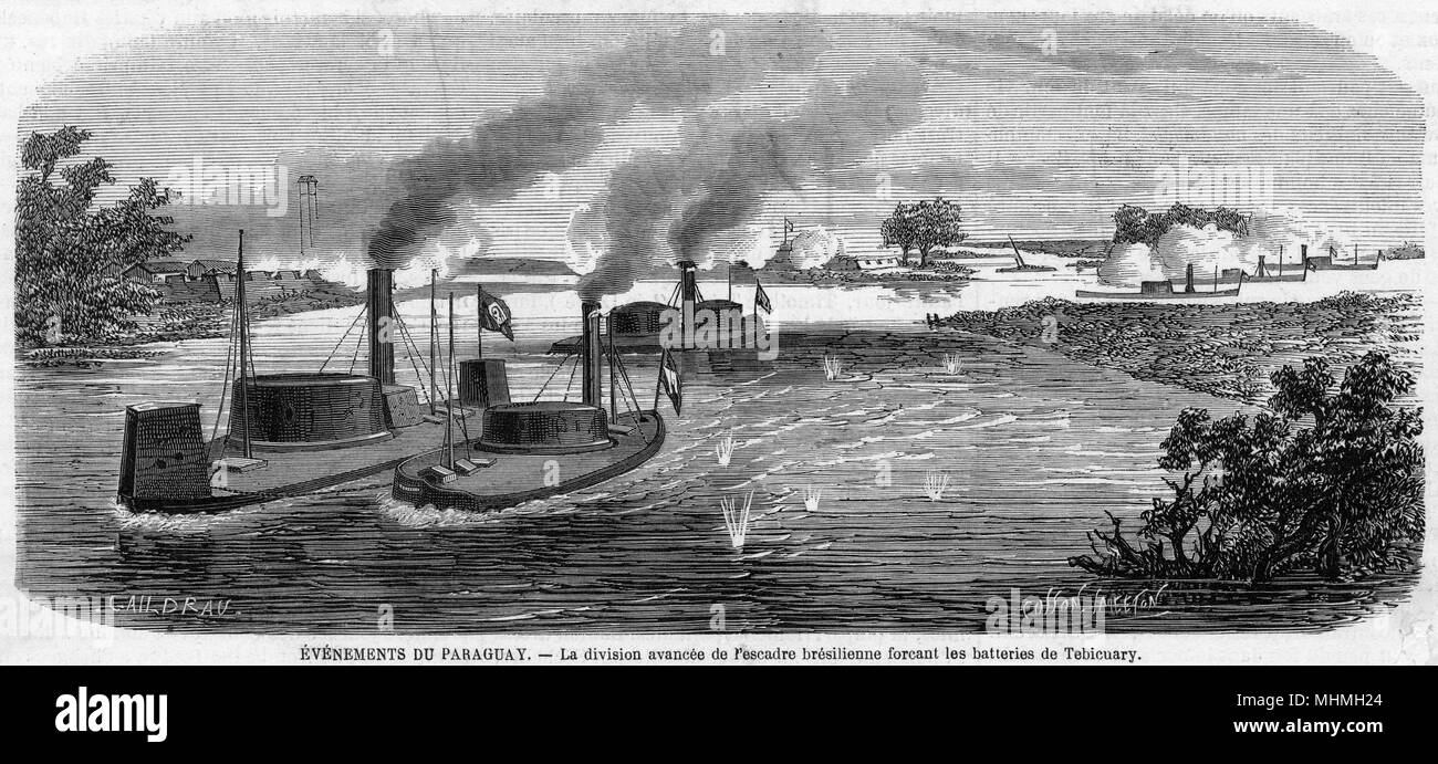 Paraguay Brazil War Naval Action Brazilian Monitors Force A Passage Past The Paraguayan Batteries At Tebicuary Date 1868 Stock Photo Alamy