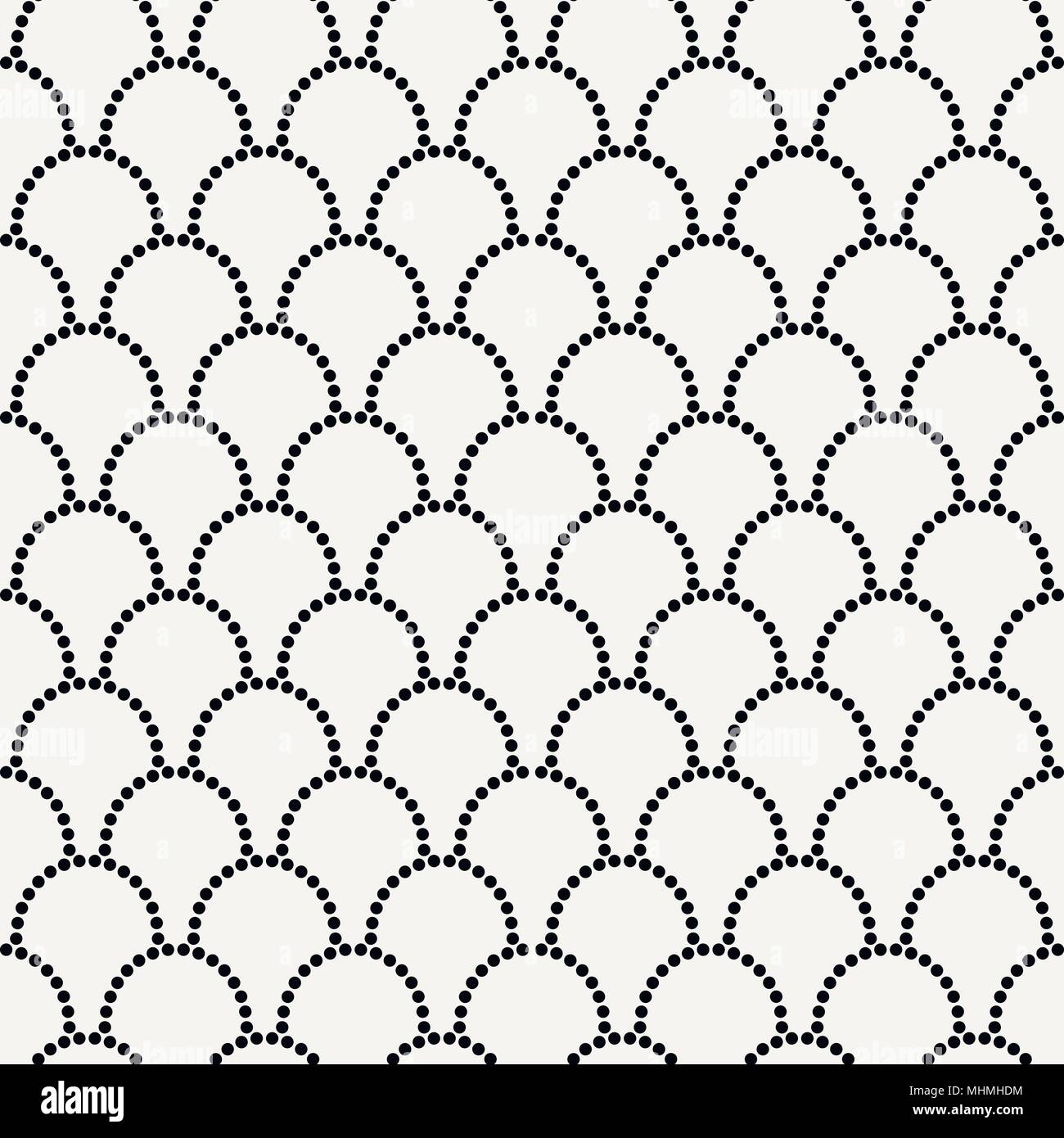 Vector abstract seamless wavy pattern with dotted geometrical fish scale layout. Textile print, page fill, batik, texture Stock Vector