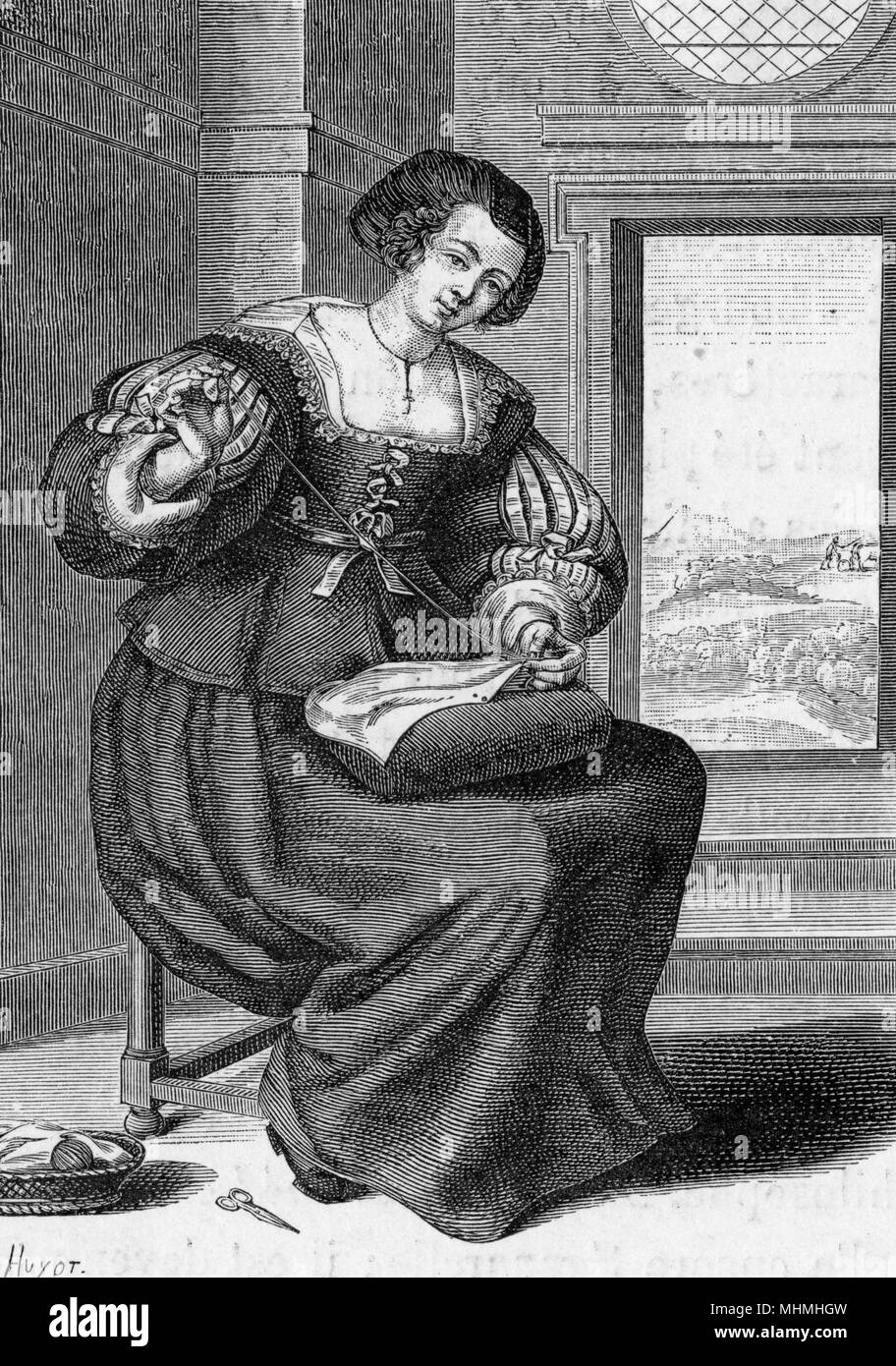 French 'bourgeoise' sewing Date 17th century Stock Photo Alamy