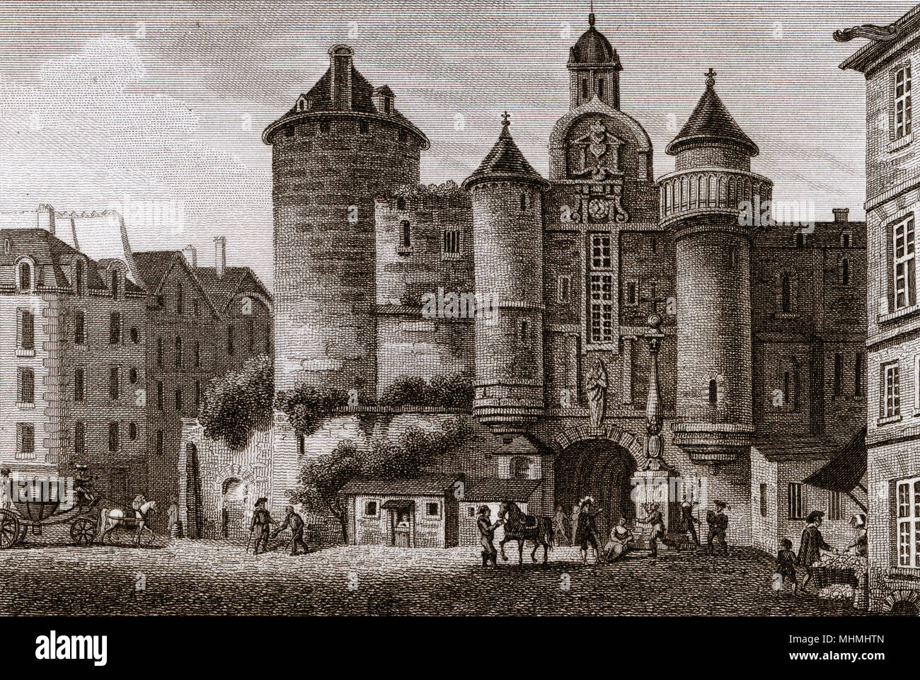 Grand Chatelet De Paris Seen From The Entry To The Rue Saint Denis Date Circa 1800 Stock Photo Alamy