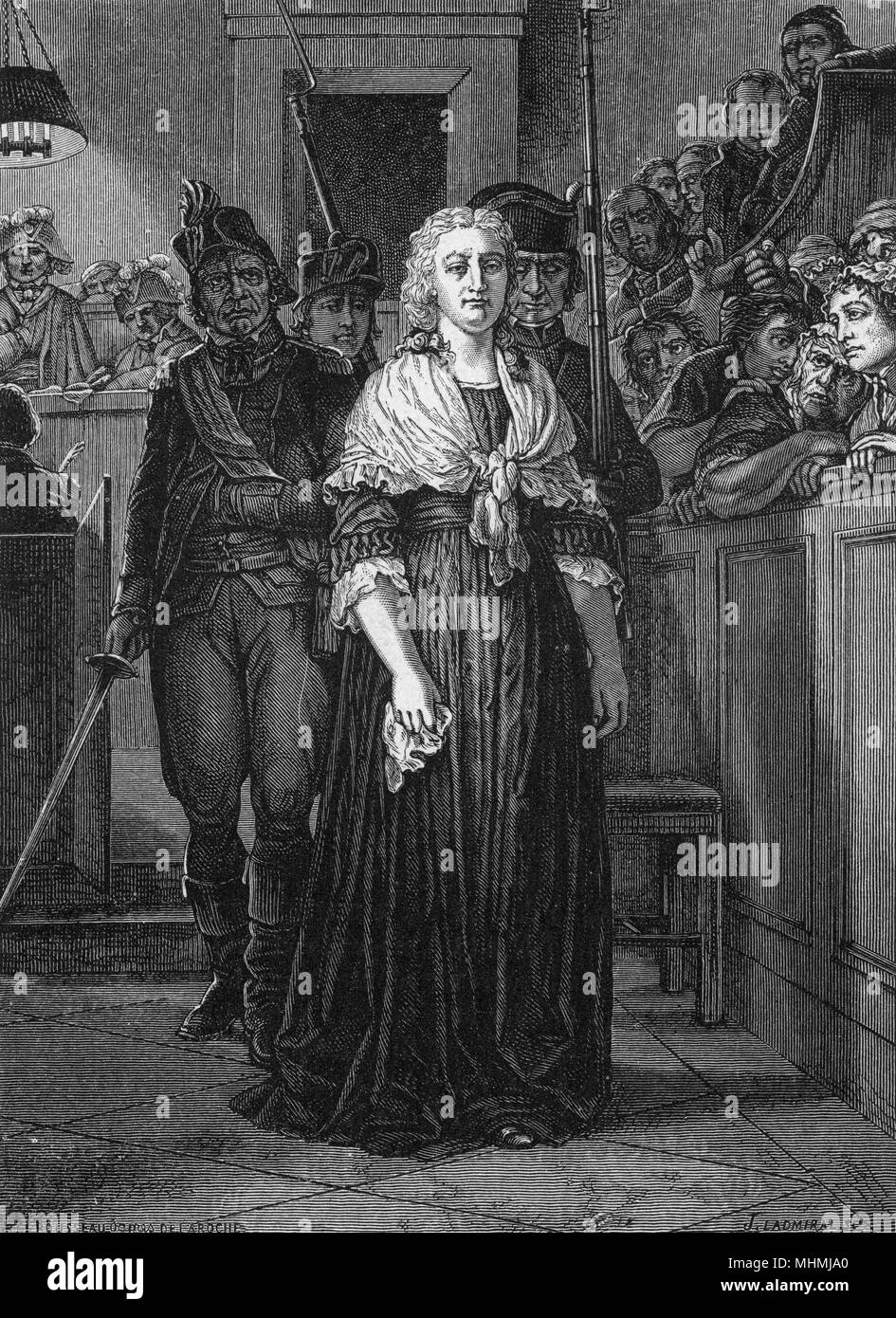 Marie Antoinette accused at her trial.       Date: 16th Oct 1793 Stock Photo
