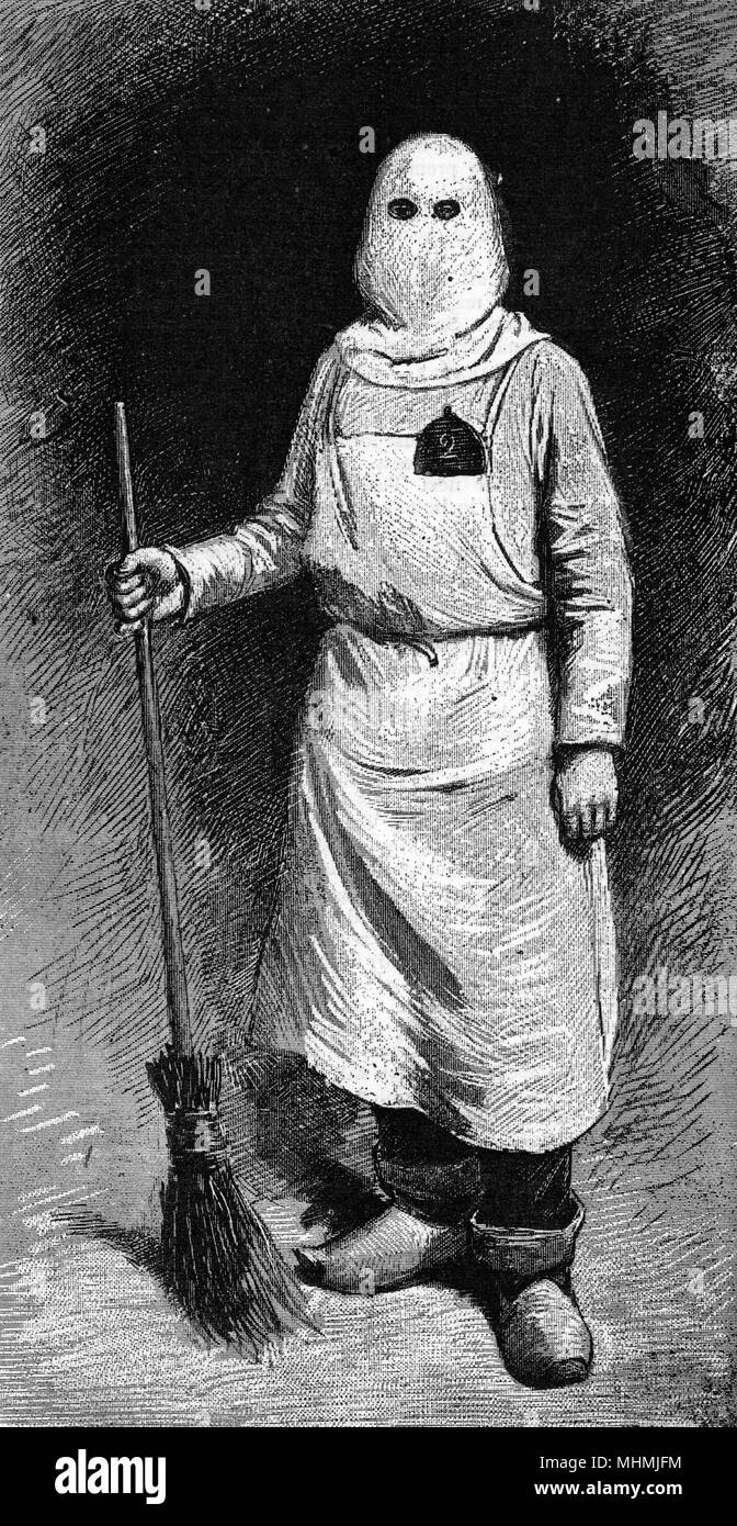 A prisoner in working dress in the New Model prison in Brussels       Date: 1887 Stock Photo