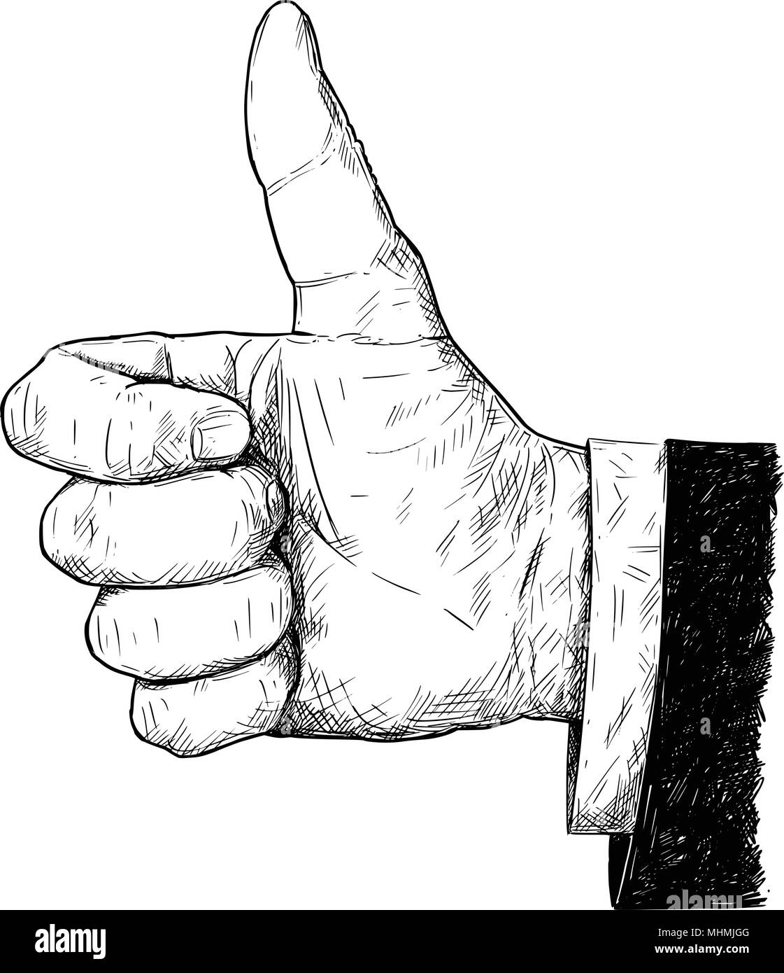 Vector Artistic Illustration or Drawing of Thumb Up Businessman Hand in Suit Gesture Stock Vector