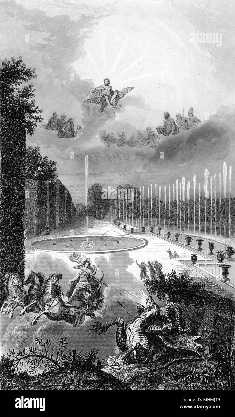 BASSIN DU DRAGON The mythological figures are doubtless added to give artistic effect to the picture rather than being a literal representation of the scene     Date: 1688 Stock Photo