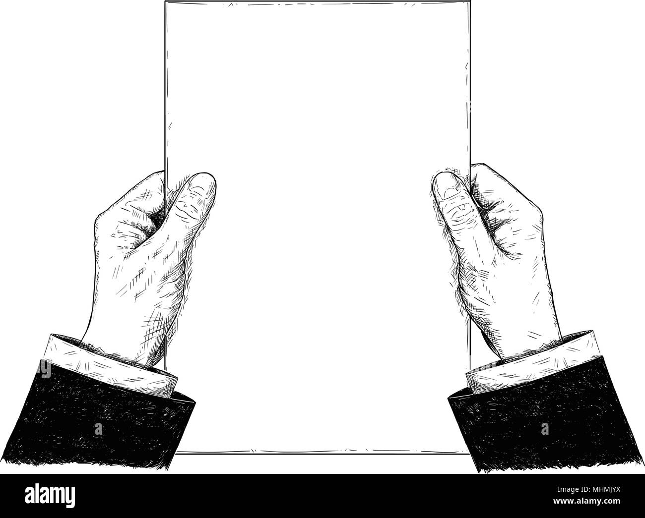 Vector Artistic Illustration or Drawing of Businessman Hands Holding Blank Sheet of Paper Stock Vector