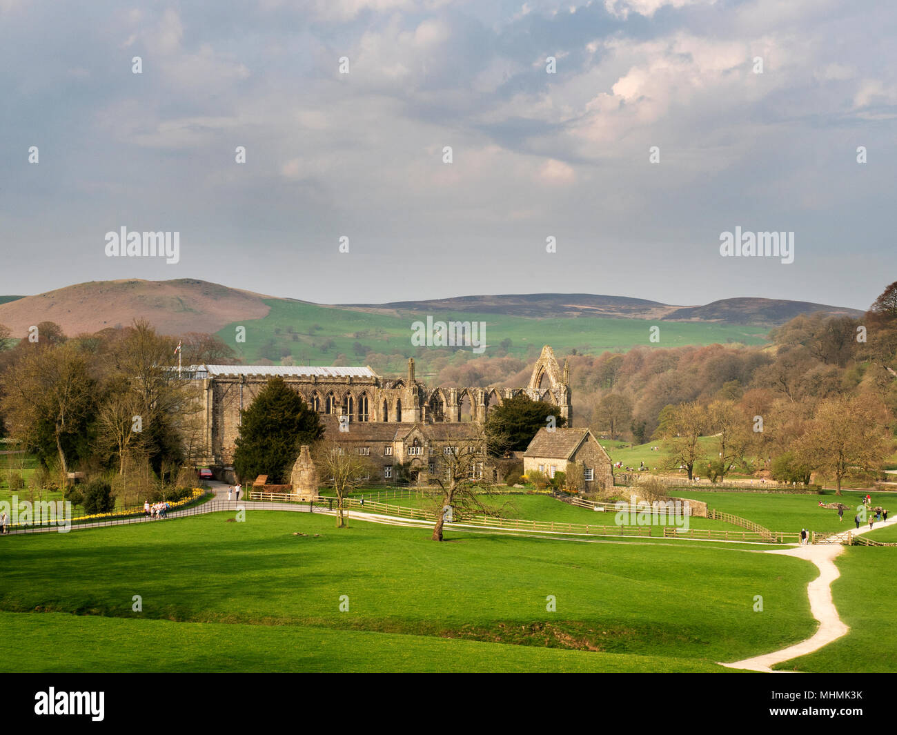 Bolton Priory ruins set in the Wharfe valley at Bolton Abbey North Yorkshire England Stock Photo