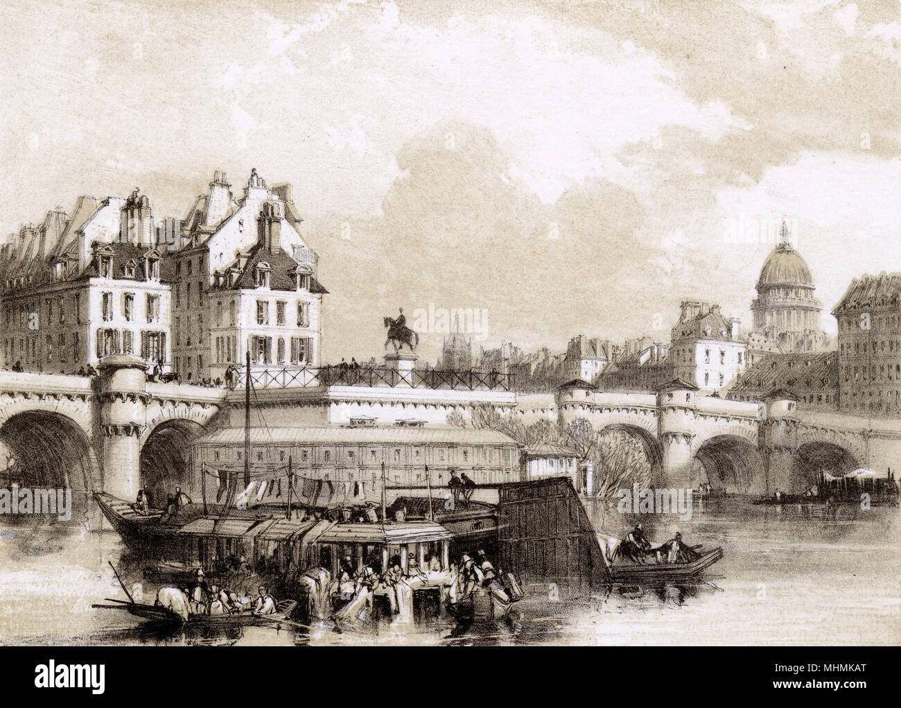 viewed from the river       Date: circa 1850 Stock Photo