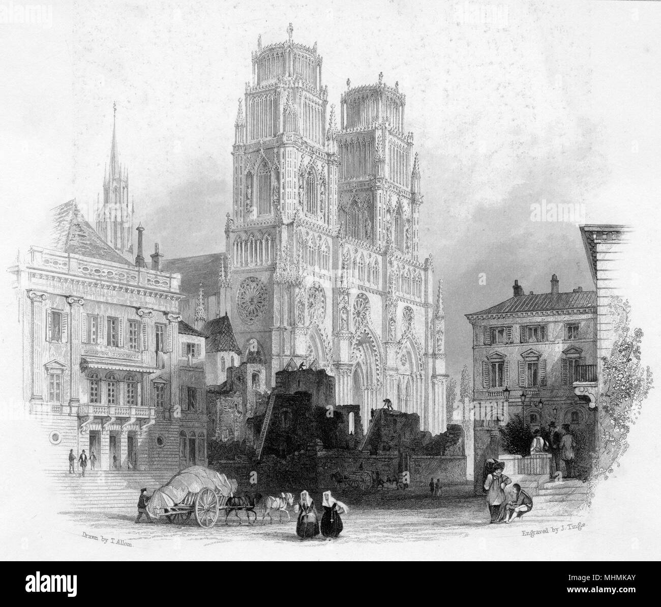 The Catedral of St Croix, Orleans       Date: 1830s Stock Photo