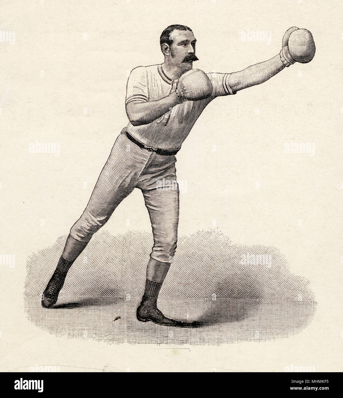 A boxer leading with his left hand, in the southpaw style, throws a punch.  Date: circa 1890 Stock Photo - Alamy