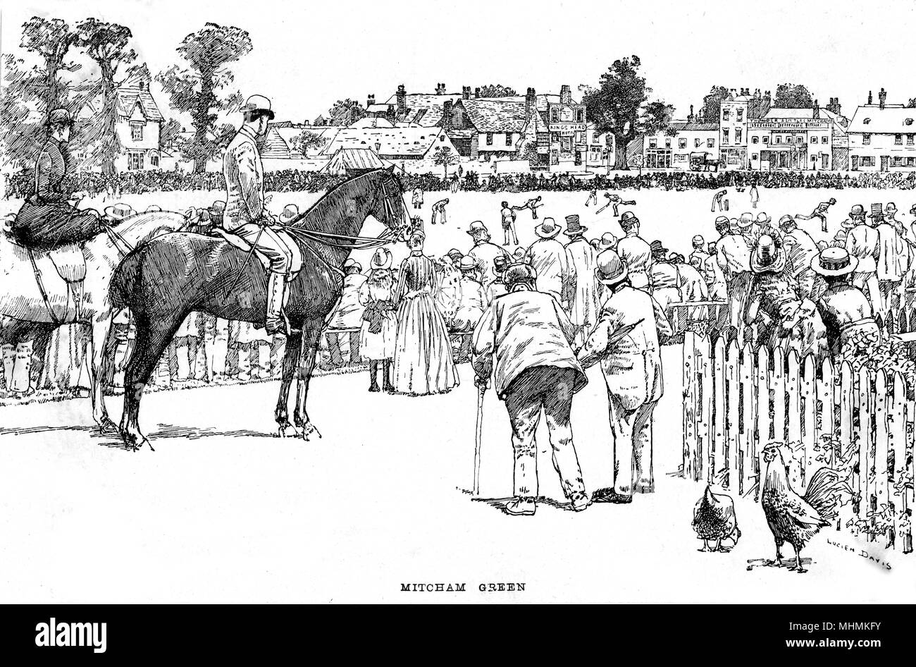 A village cricket match on Mitcham Green.       Date: 1888 Stock Photo