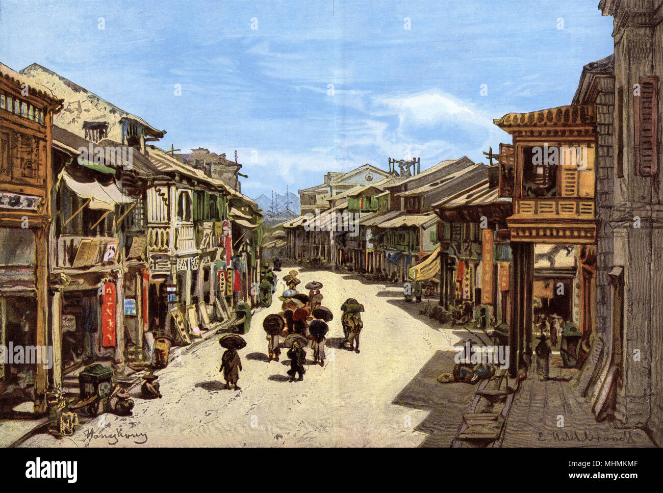 Hong Kong: general street scene       Date: circa 1890 Stock Photo