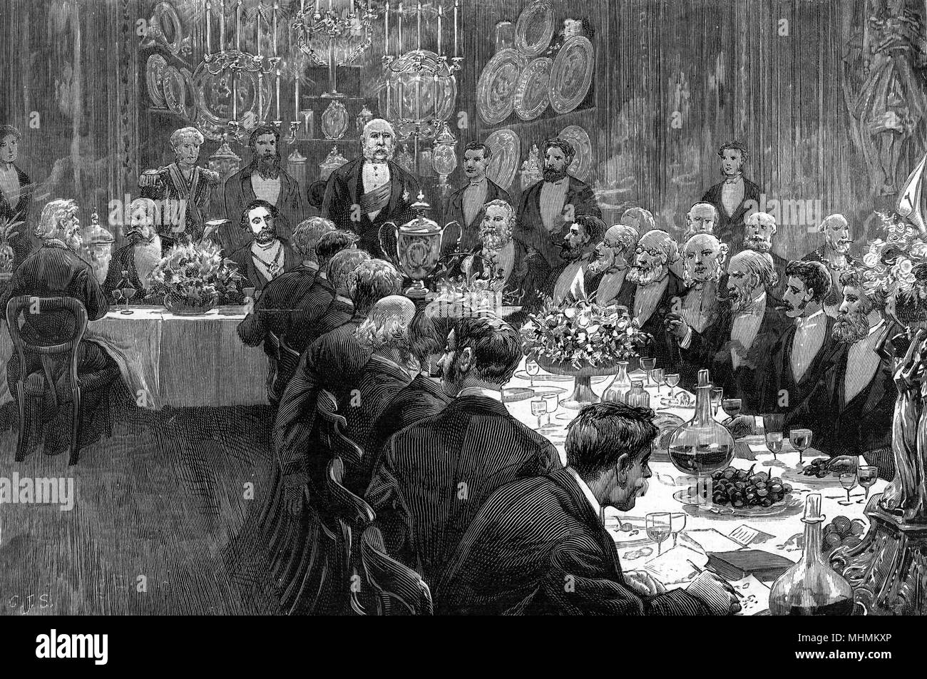 The anniversary festival of the Royal Asylum of St Anne's Scoiety, in the hall of the Clothworkers' Company; the Duke of Cambridge is in the Chair.     Date: 1889 Stock Photo